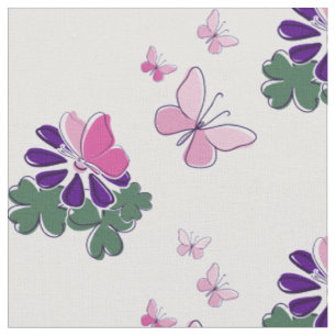 Tela Dibujo de mariposas de flores lindas verde púrpura