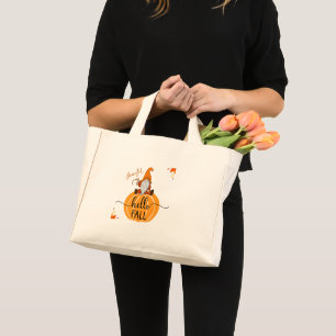 Tela Diminuto Hola Bolso de Tote de Gnomo de Otoño en Calabaza