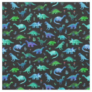 Tela Dinos extra pequeños en azul y verde en negro