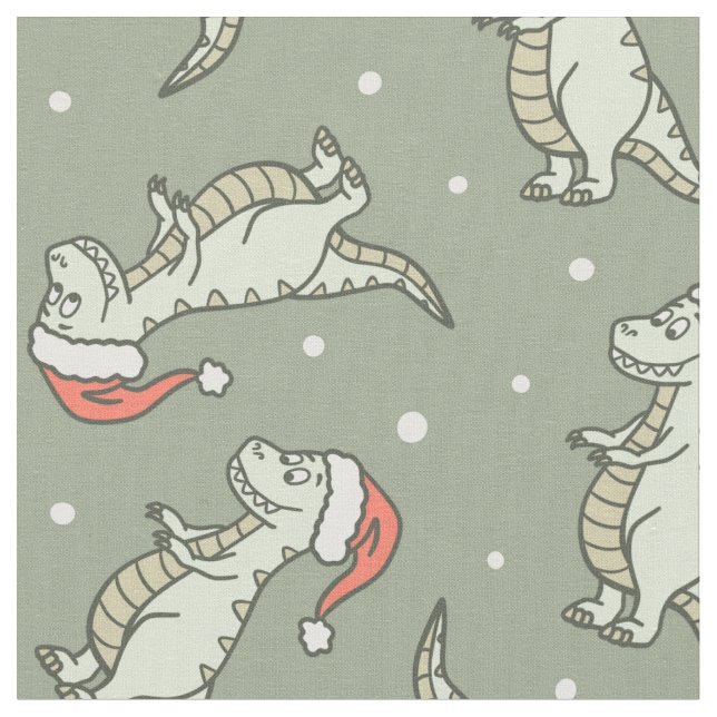Tela Dinosaur Christmas Boy Santa Claus Dino T-Rex Sage (De cerca)