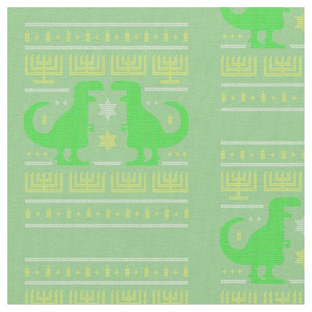 Tela dinosaurio verde hanukkah suéter feo (De cerca)