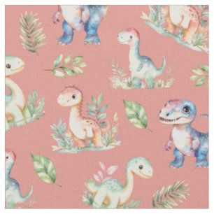 Tela Dinosaurios acuarelas sobre rosa