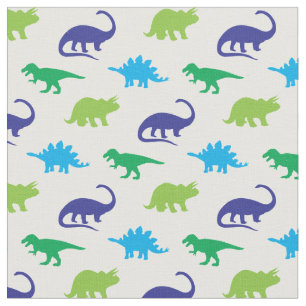 Tela Dinosaurios Cute Silhouettes Niños azules y verdes