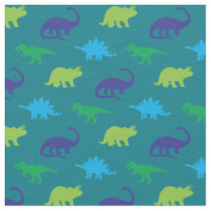 Tela Dinosaurios Cute Silhouettes Niños azules y verdes