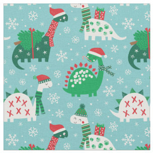 Tela Dinosaurios de Navidades pequeños en azul