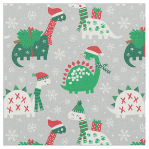 Tela Dinosaurios de Navidades pequeños en gris