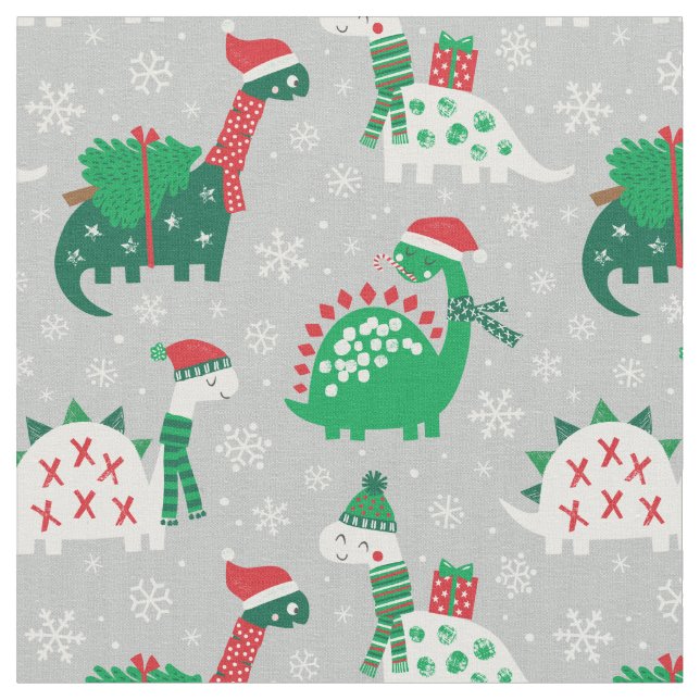 Tela Dinosaurios de Navidades pequeños en gris (De cerca)