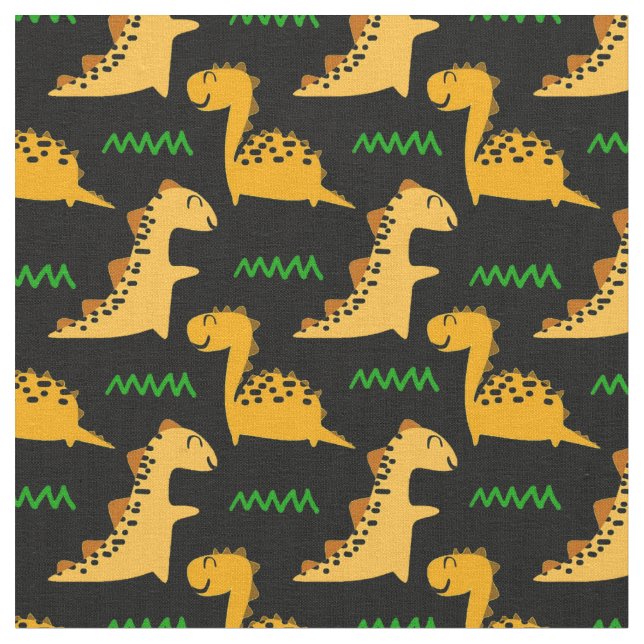 Tela Dinosaurios marrones con verde sobre negro (De cerca)