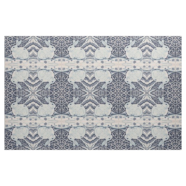 Tela Diseñador de conejos blancos azules Fabric Winter  ("Cuarto gordo" (fat quarter))