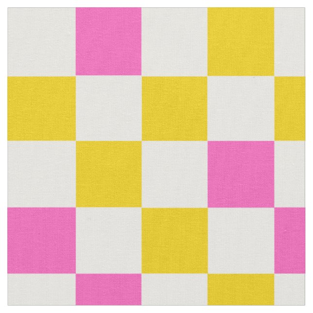 Tela Diseño a cuadros amarillo blanco rosa (De cerca)