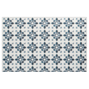 Tela Diseño Abstracto Geométrico en Azul y Blanco Simét