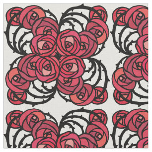 Tela Diseño Art Nouveau Floral rojo y rosa negro