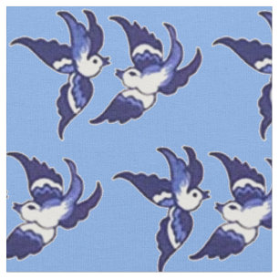 Tela Diseño azul clásico v2 de los pájaros del sauce