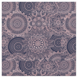 Tela Diseño azul de la colección Mandala dorada Rosa