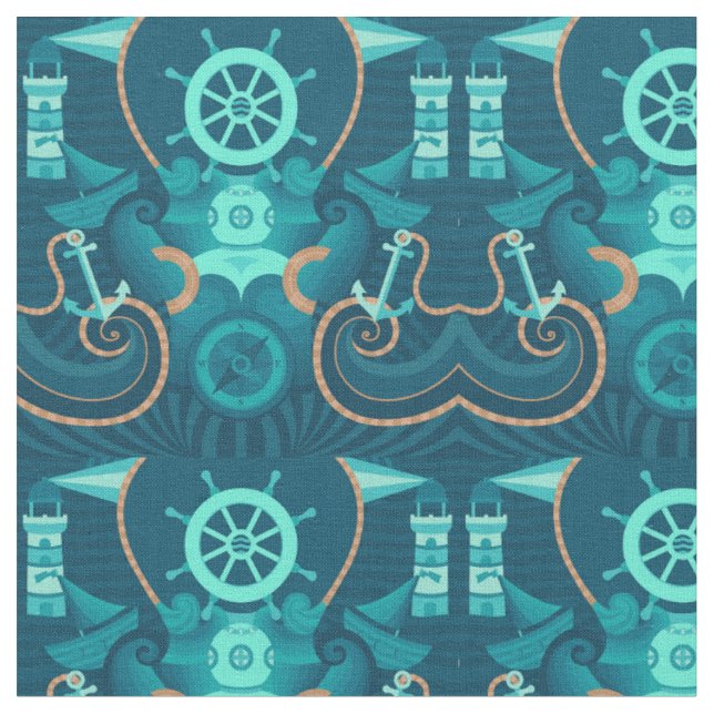 Tela Diseño azul náutico (De cerca)