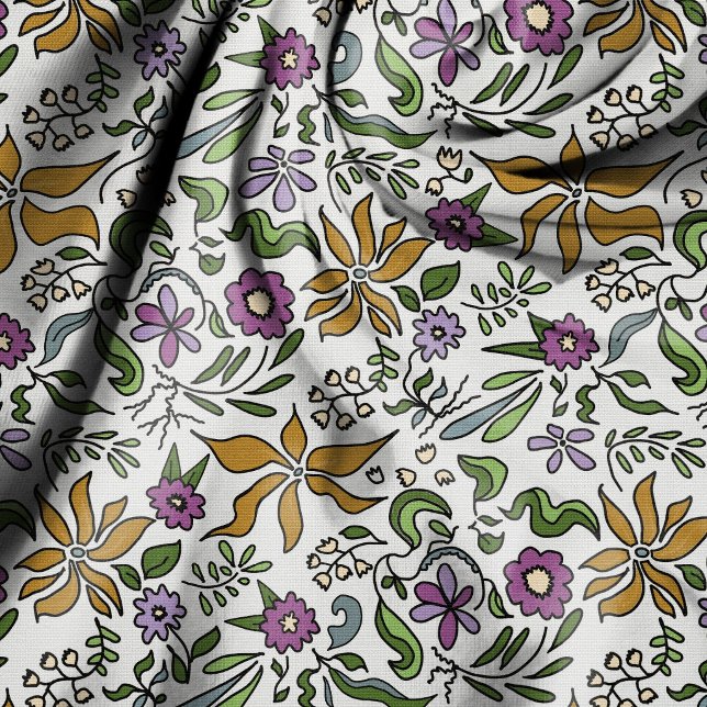 Tela Diseño botánico de flores doradas dibujadas a mano (Subido por el creador)