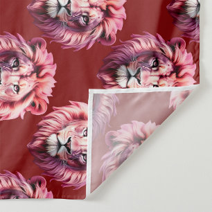 Tela Diseño de cabeza de león rosa granate