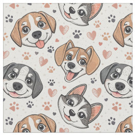Tela Diseño de caras de cachorros adorables para niños