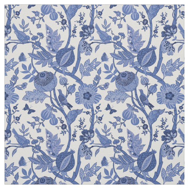 Tela Diseño de chinoiserie azul y blanco (Retal)