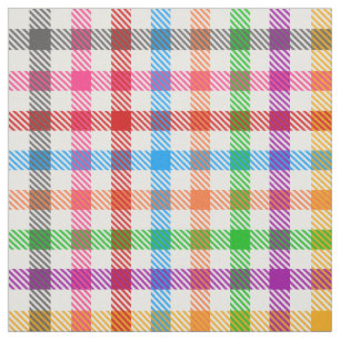 Tela Diseño de cuadro de gingham de arcoíris colorido -