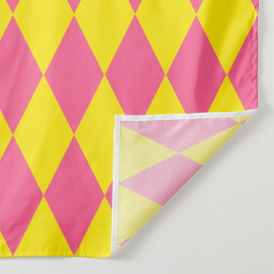 Tela Diseño de cuadros arlequín rosa y amarillo