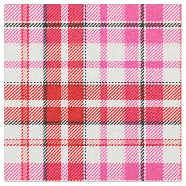 Tela Diseño de Cuadros Escoceses Blanco Rojo Rosa (De cerca)