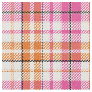 Tela Diseño de cuadros escoceses blanco rosa naranja