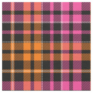 Tela Diseño de cuadros escoceses naranja rosa negro