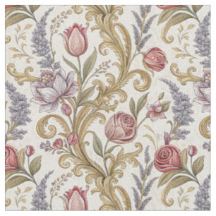 Tela Diseño de damasco floral barroco ornamentado