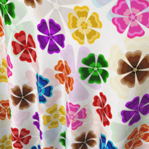 Tela Diseño de flores de arcoíris retro colorido blanco
