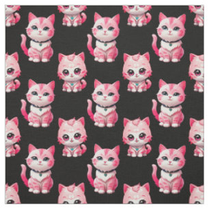 Tela Diseño de gatos kawaii rosados
