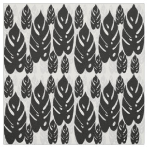 Tela Diseño de hojas blancas y negras