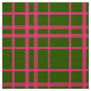 Tela Diseño de líneas a cuadros rosa sobre verde