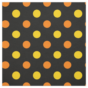 Tela Diseño de lunares naranja amarillo sobre negro 
