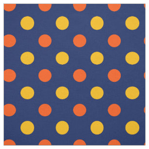 Tela Diseño de lunares naranjas y amarillos sobre azul