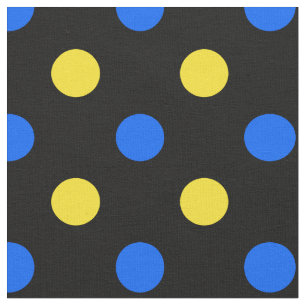 Tela Diseño de lunares negros azules y amarillos 