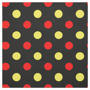 Tela Diseño de lunares negros rojos y amarillos 