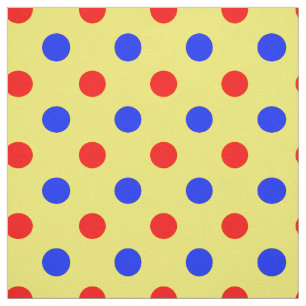Tela Diseño de lunares rojos y azules amarillos