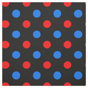 Tela Diseño de lunares rojos y azules negros