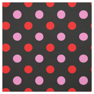 Tela Diseño de lunares rojos y rosados sobre negro