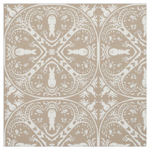 Tela Diseño de medallón de conejo blanco neutro Taupe