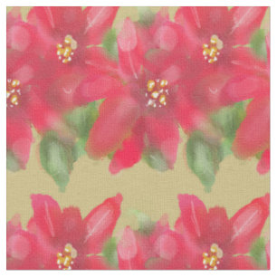 Tela Diseño de Navidad de Poinsettia Pintada de Rojo y