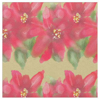 Tela Diseño de Navidad de Poinsettia Pintada de Rojo y