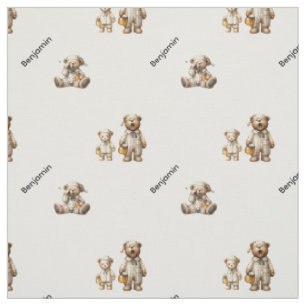 Tela Diseño de Oso Dormilón Acogedor con Patrón de Nomb