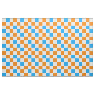 Tela Diseño de patrón a cuadros naranja blanco azul