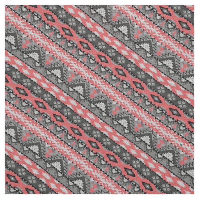 Tela Diseño de patrón azteca gris rojo lindo (Retal)