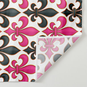Tela Diseño de patrón barroco flor de lis negro rosa