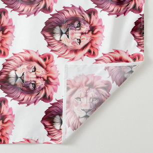 Tela Diseño de patrón de animal cabeza de león rosa bla
