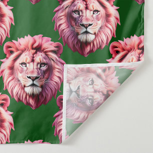 Tela Diseño de patrón de animal cabeza de león rosa ver