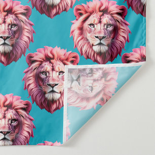 Tela Diseño de patrón de animal de cabeza de león rosa